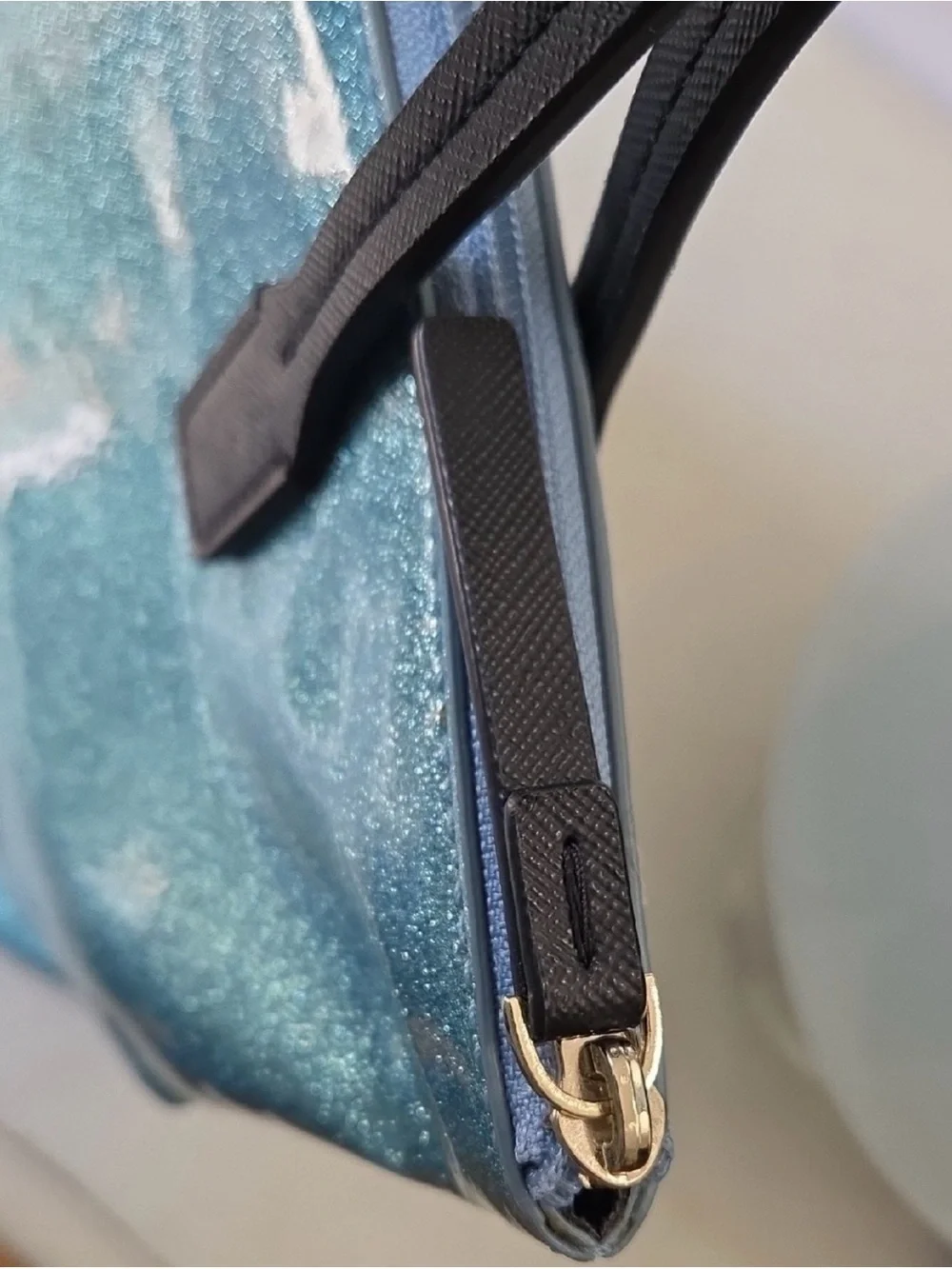 kate spade Glitter Tote in Light Blue with Black Trim